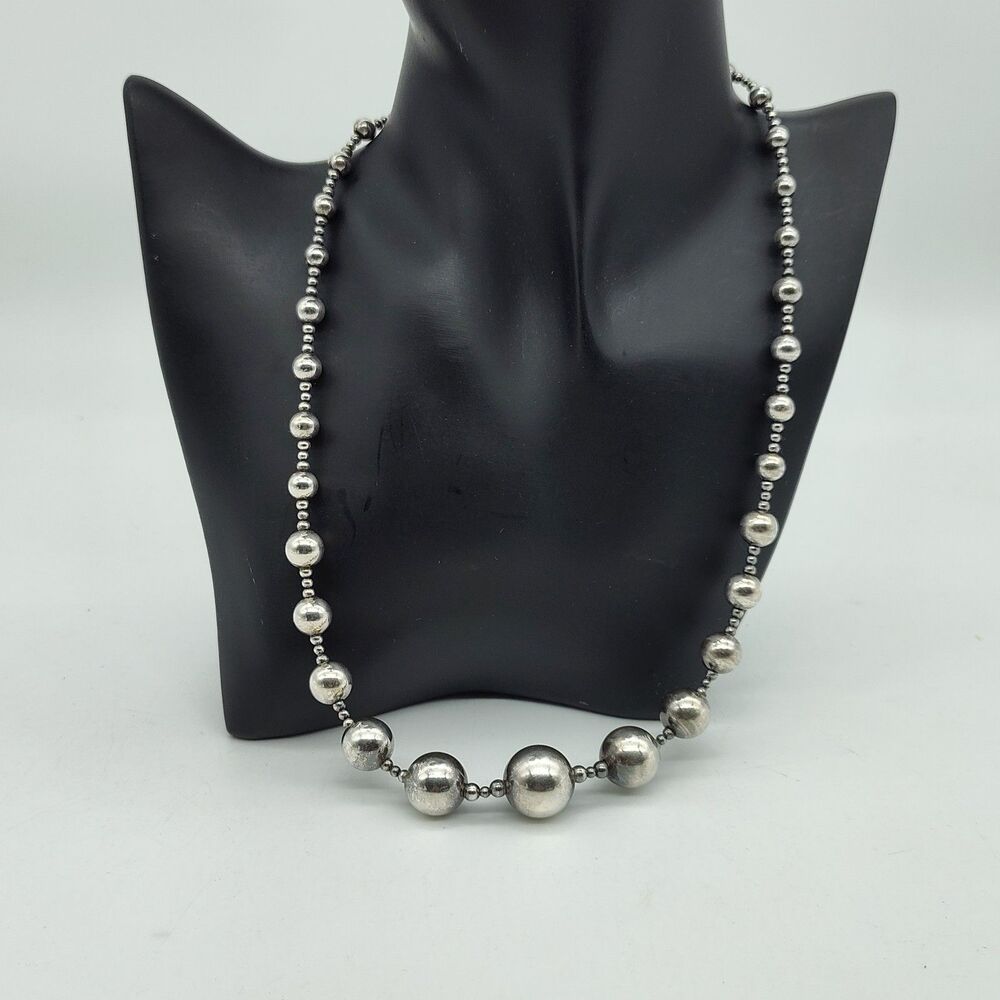 AIL 925 Aluma Graduated Bead Necklace Women's 20 Inch Silver Pearl Style Vintage
